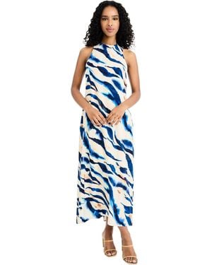 Donna Morgan Printed Halter Neck Midi Dress - Blue