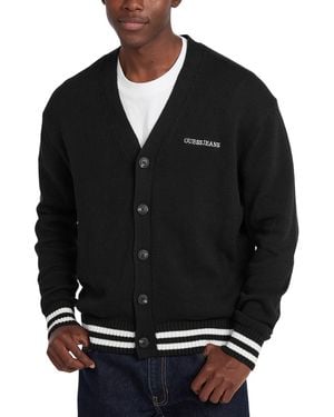 Guess Embossed Logo Cardigan Sweater - Black