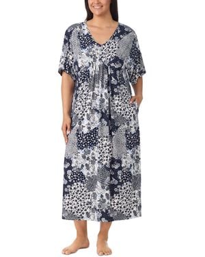 Ellen Tracy Plus Size V-neck Short-sleeve Side-seam Pockets Nightgown - Blue