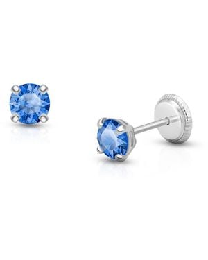 Tiny Blessings 14k Gold Crystal Birthstone Studs Screw Back Earrings - Blue