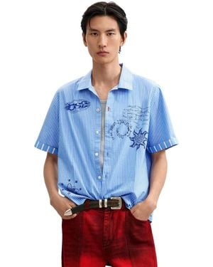 Desigual Short Printed Cotton Shirt - Blue