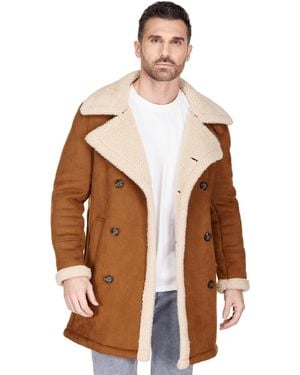 Braveman Faux Shearling Double Breasted Overcoat - Brown