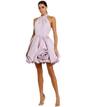 Mac Duggal Satin High Neck Sleeveless Bubble Hem Mini Dress - Pink