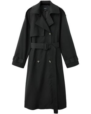 Mango Long Double-breasted Trench Coat - Black