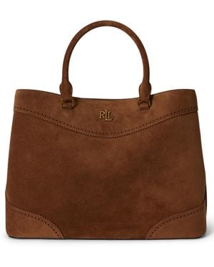 Ralph Lauren Suede Marcy Large Satchel Handbag - Brown