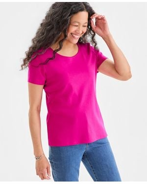 Style & Co. Petite Cotton Scoop-neck Short-sleeve Top - Pink