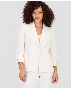Anne Klein Essentials Petite Roll-tab-sleeve One-button Blazer - White