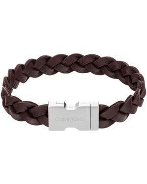 Calvin Klein Leather Industrial Hardware Bracelet - Brown