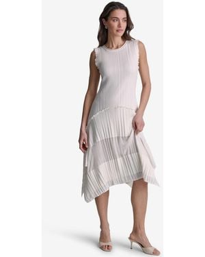 BCBGMAXAZRIA Pleated Crewneck High-low Dress - White