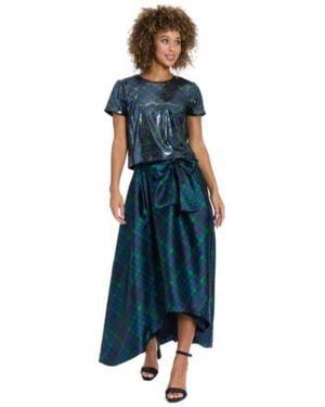 Muse Crewneck Short Sleeve Top High Low Plaid Ball Skirt - Blue
