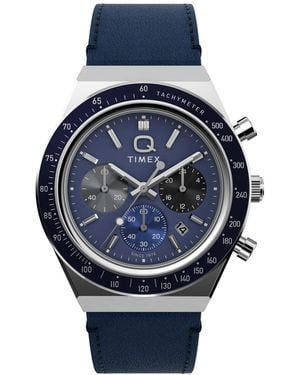 Timex Chronograph Leather Watch - Blue