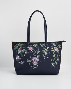 Fable England Passion Flower Printed Grab Tote - Blue