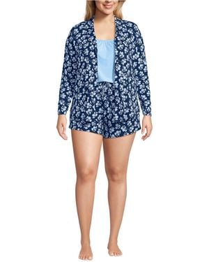 Lands' End Plus Size Cooling 3 Piece Pajama Set - Blue