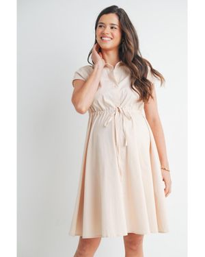 Hello Miss Maternity Button Front Empire Waist Shirt Dress Nursing Friendly - Green