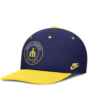 Nike Navy/gold Seattle Mariners Cooperstown Collection Pro Dri-fit Snapback Hat - Blue