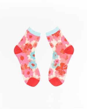 Sock Candy Ribbon Roses Sheer Sock - Pink