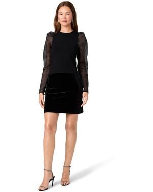 French Connection Maxime Long-sleeve Sheer Organza Sleeves Top - Black