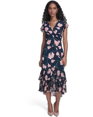 Tommy Hilfiger V-neck Empire Tiered Midi Dress - Blue