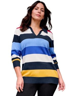 Avenue Plus Size Color Block Polo Sweater - Blue