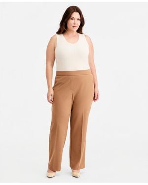 Anne Klein Essentials Plus Size High Rise Straight Leg Pants - White