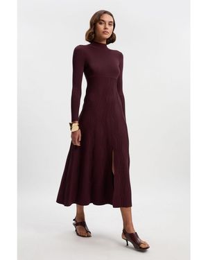 Karen Millen Wave Knit A-line Long-sleeve Dress - Red