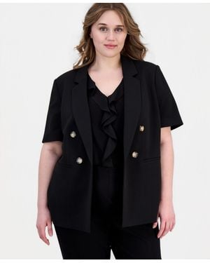 Anne Klein Plus Size Short-sleeve Open-front Blazer - Black