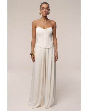 JLUXLABEL Clara Wide Leg Pleated Pants - Natural