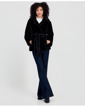 Sebby Faux-fur Belted Lined Coat - Blue