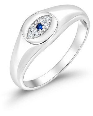 Macy's Cubic Zirconia And Created Blue Stone Silver-tone Signet Ring - White