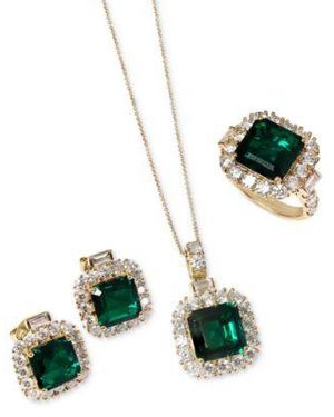 Effy Effy Lab Grown Emerald Lab Grown Diamond Halo Jewelry Collection In - Green