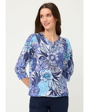 Olsen Floral Split Neck T-shirt - Blue