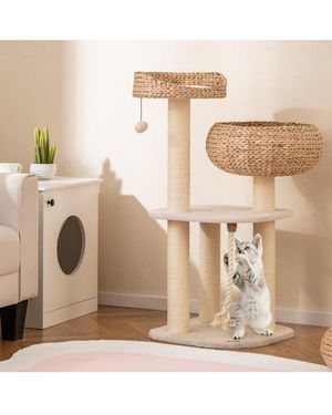 Zeny 41 Inch Rattan Cat Tree Tower - Natural