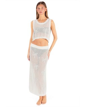 Hurley Mid Rise Embroidered Crochet Swim Skirt - White