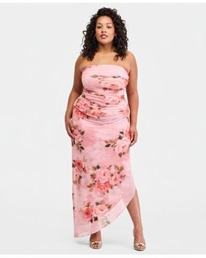 Emerald Sundae Trendy Plus Size Floral Print Strapless Maxi Dress - Red