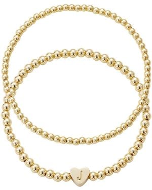 Adornia Gold Ball Bead Initial Bracelet Set - Metallic