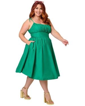 Unique Vintage Plus Size 1950s Cotton Swing Dress - Green