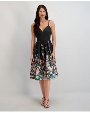 Siena Jewelry Printed Sweetheart Neck Dress - Black