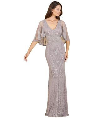 Lara Cape-sleeve V-neck Beaded Gown - Purple