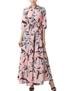 Kimi + Kai Kimi + Kai Maternity Matenrity Floral Print Nursing Maxi Shirt Dress - Pink