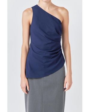 Grey Lab One Shoulder Ruched Top - Blue