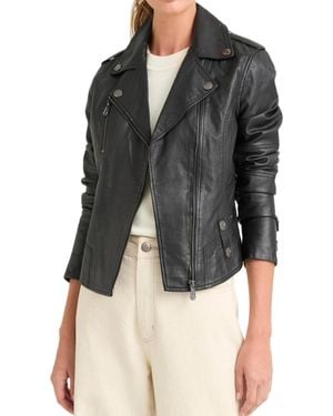 Velez Biker Jacket Leather With Epaulets - Black