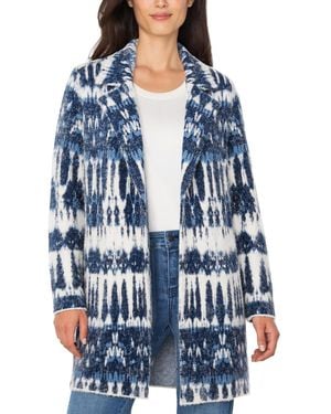 Liverpool Los Angeles Open-front Ikat Jacquard Sweater Coat - Blue