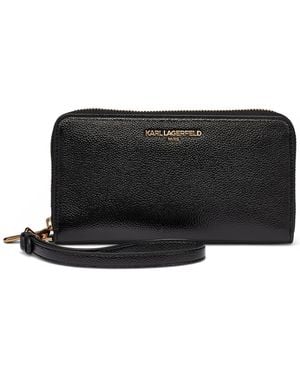 KARL LAGERFELD Maybelle Zip Around Wristlet Faux Leather Wallet - Black