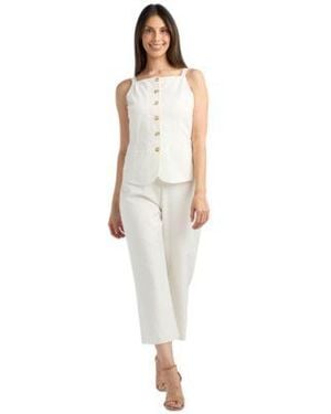 Bcx Button Front Cami Top Cropped Pant Set - White