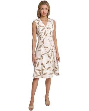 Calvin Klein V-neck Printed Midi Dress - Natural