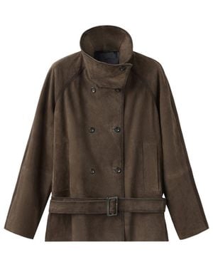 Mango Selection Oversized Belted Suede Jacket - Brown