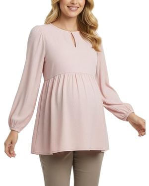 Motherhood Maternity Maternity Long Sleeve Empire Waist Keyhole Woven Blouse - Pink