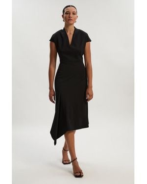 Karen Millen Asymmetric Front Tailored Midi Dress - Black