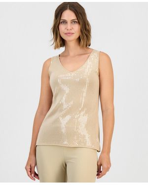 Anne Klein Sequin Tank Top - Natural