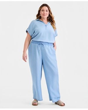Style & Co. Plus Size Chambray Wide-leg Pants - Blue